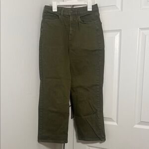 Olive Green Women's High Rise Wide Leg Jeans